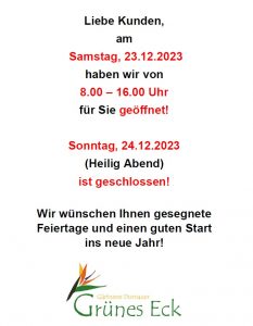Mehr über den Artikel erfahren (Sonder)öffnungszeiten Weihnachten 2023