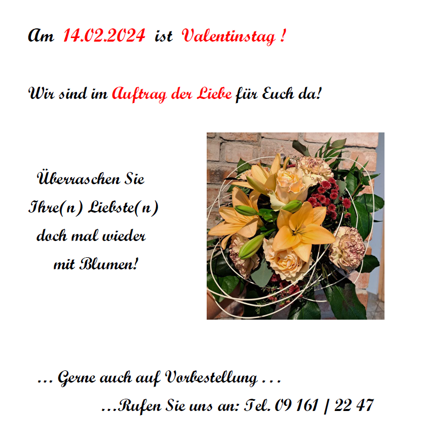 Mehr über den Artikel erfahren Valentinstag – Mittwoch, den 14.02.2024