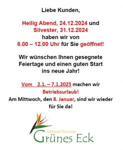 Mehr über den Artikel erfahren Sonderöffnungszeiten + Betriebsurlaub