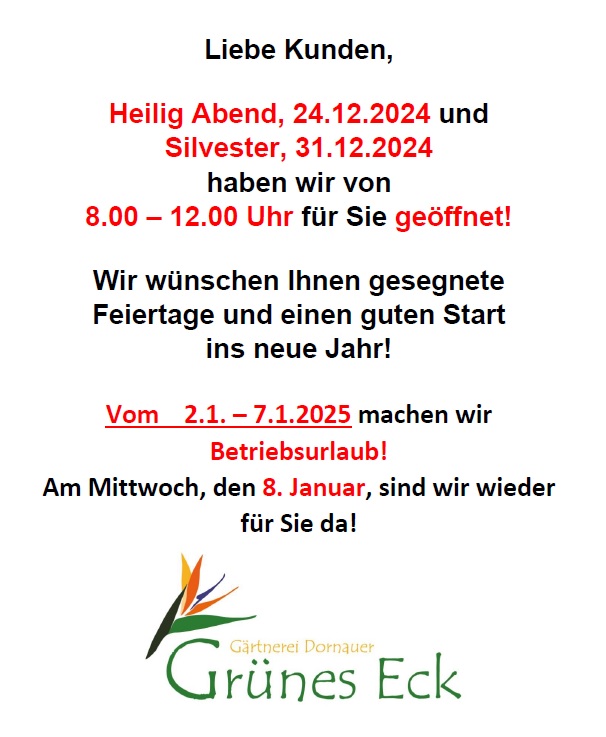 Mehr über den Artikel erfahren Sonderöffnungszeiten + Betriebsurlaub